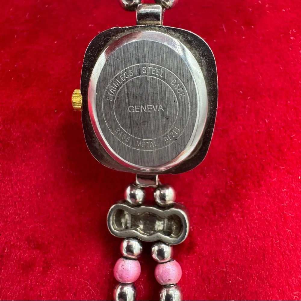 Y2K Geneva Pink Rhinestone‎ Bracelet Quartz Watch Coquette Boho Statement
